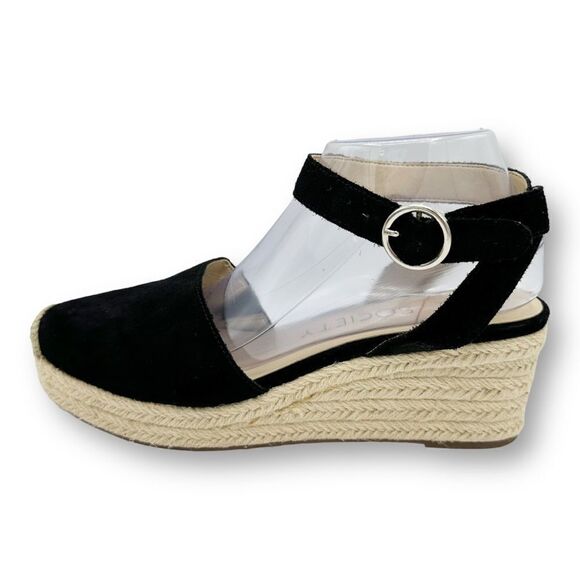 Sole‎ Society Channing Black Suede Ankle Strap Platform Espadrille Sandal 10M - Picture 1 of 14